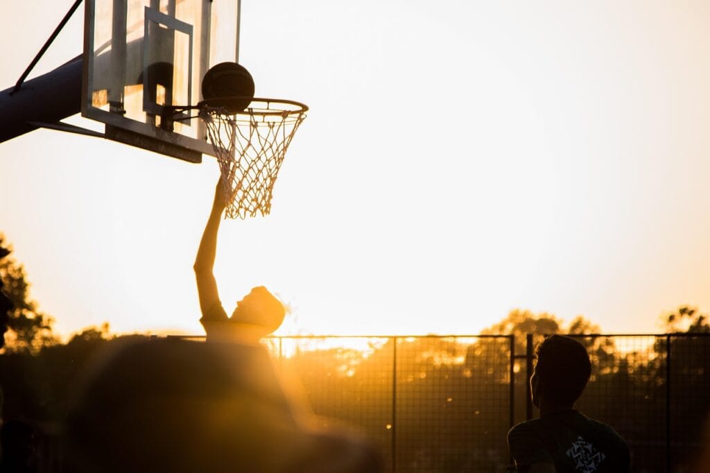 basketball, sport, ball, game, competition, play, team, tournament, activity, leisure, basket, championship, court, silhouette, sunset, sunrise, nature, jump, bounce, success, rise, player, shot, champion, win, score, hoop, match, net, club